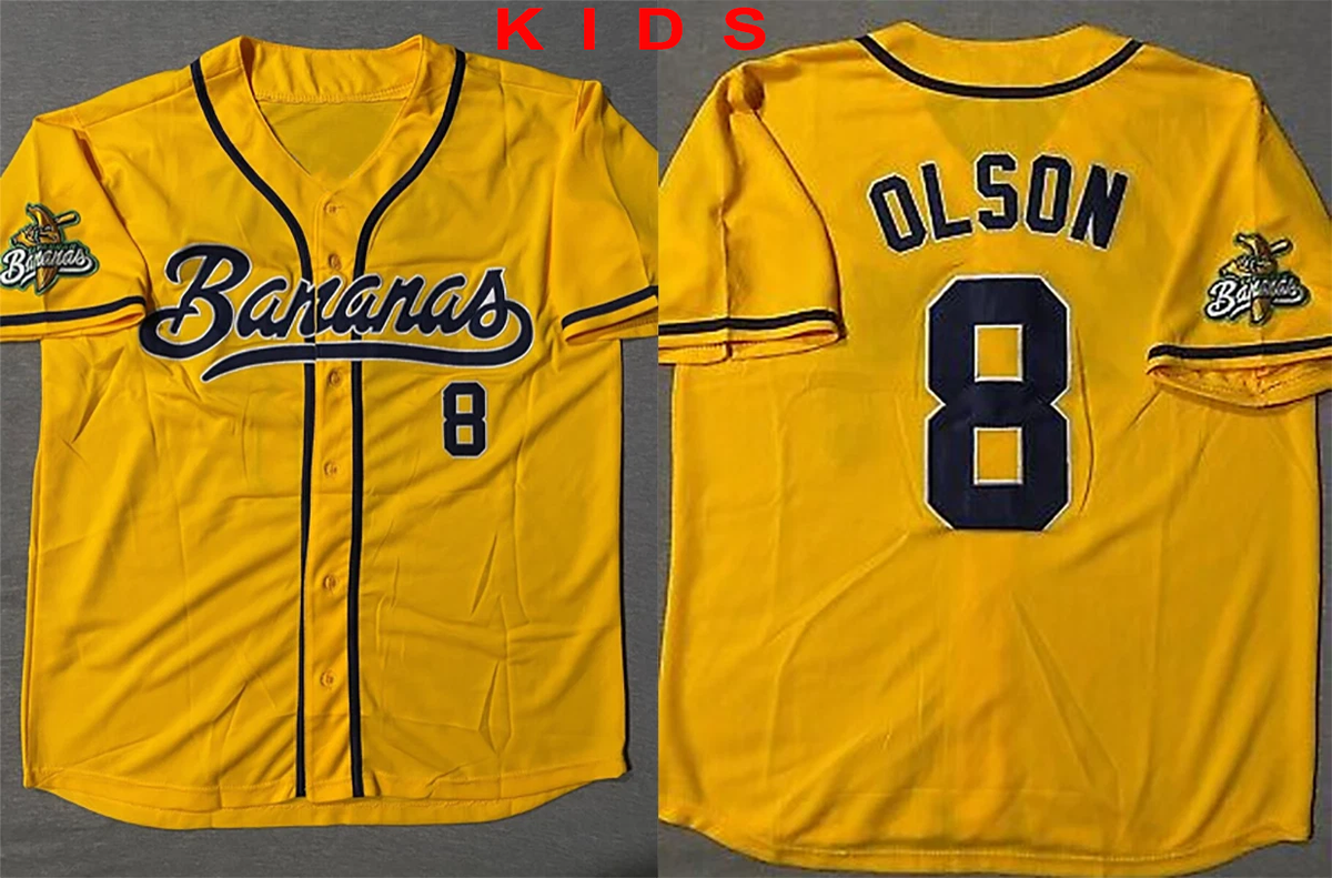 SAVANNAH BANANAS JACKSON OLSON #8 NEW KIDS YOUTH YELLOW JERSEY JO1