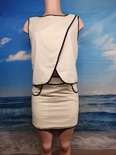 Nwt Commense Linen & Cotton Zipper Criss Cross Top & Skirt Set Cream Color Small