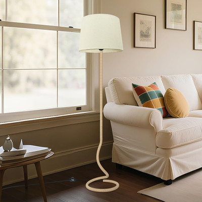 Chic Boho Floor Lamp with Fabric Shade for Living Room & Bedroom Decor