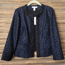 NWT 149 CHICO'S Embellished Animal Jacqua Long Sleeves Ink Jacket 0 Open Style