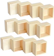 12-Pack Square Wood Box Unfinished Small Wooden Boxes for Crafts Outer 3.7X...