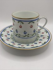 Ceralene/Raynaud “Lafayette” One Floral Demitasse Cups And Saucers, France