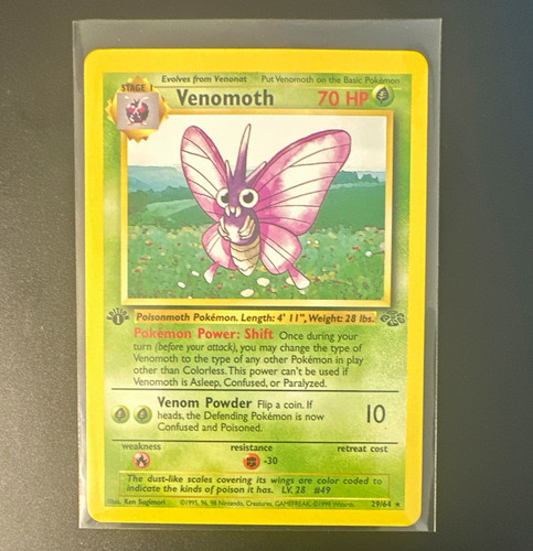 WoTC Pokemon TCG 1st Edition Venomoth 29/64 Jungle Rare 70 HP English Regular