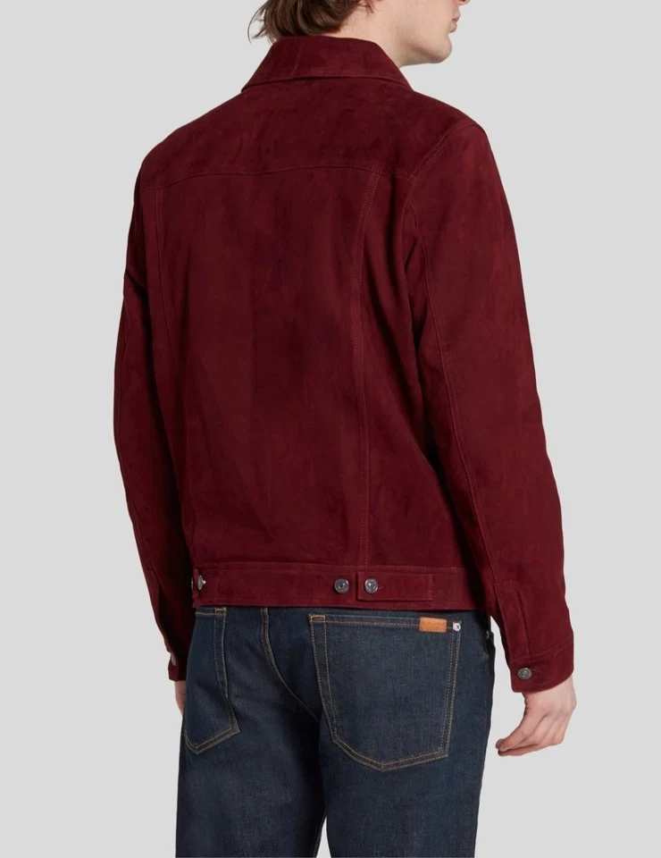 Mens Burgundy Leather Trucker Jacket Pure Suede  Size S M L XL 2XL 3XL CM - Image 2 of 4
