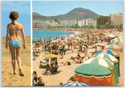 Las Palmas Gran Canaria Playa de Las Canteras Beach Postcard 1967