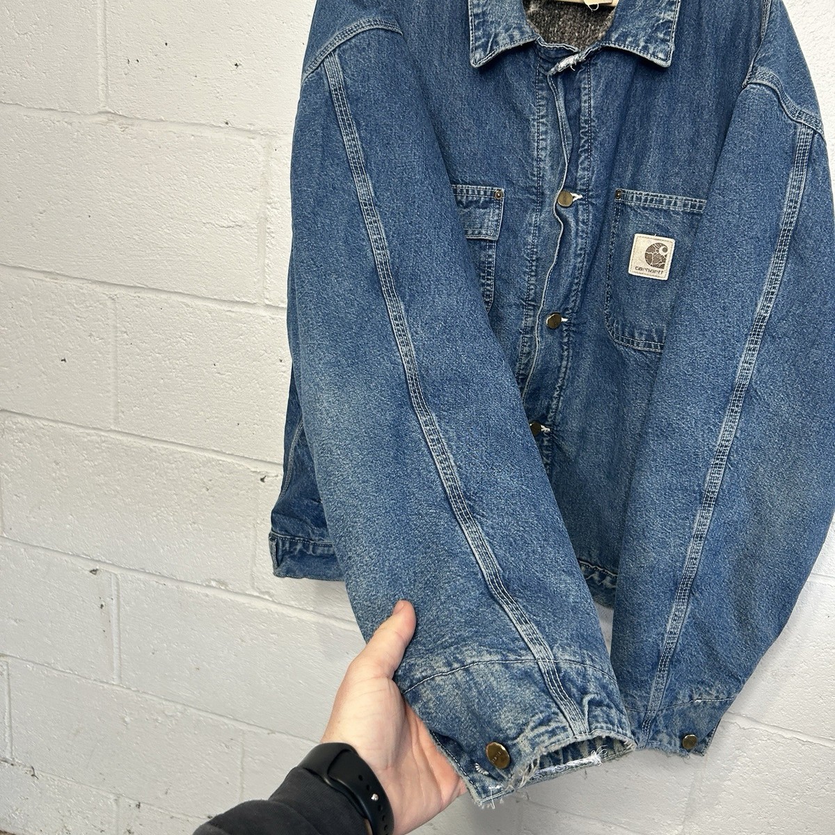 Vintage Carhartt Aztec Pile-Lined Denim Chore Jacket “Darkstone