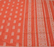Sushila Vintage Orange Indian Saree 100 Pure Cotton Woven Floral Sari Fabric