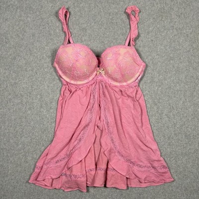Victoria's Secret 36C Sexy Pink Babydoll Chemise Lace Lingerie Top Fairy Cottage