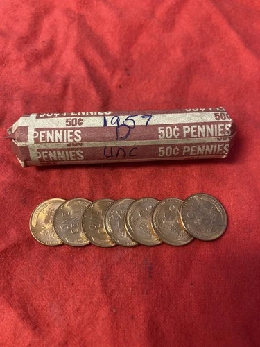 1957-D Lincoln Wheat Cent Full Roll  **BU to GEM**  50 Cents