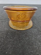 Vintage Amber Glass Military Hat Trinket Dish Candy Container w/ Lid Paden City