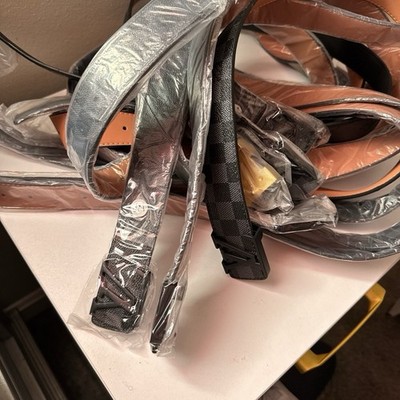 Men's Belt Lot Size 44 Black Gray Brown Check Pattern Adjustable Buckle