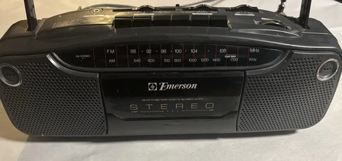 Emerson AC2411T Portable Boombox AM/FM Stereo Cassette Recorder Tested & Works