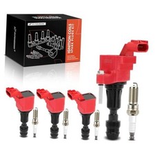 Set of 4 Ignition Coil Pack and Iridium Spark Plugs Compatible with Red