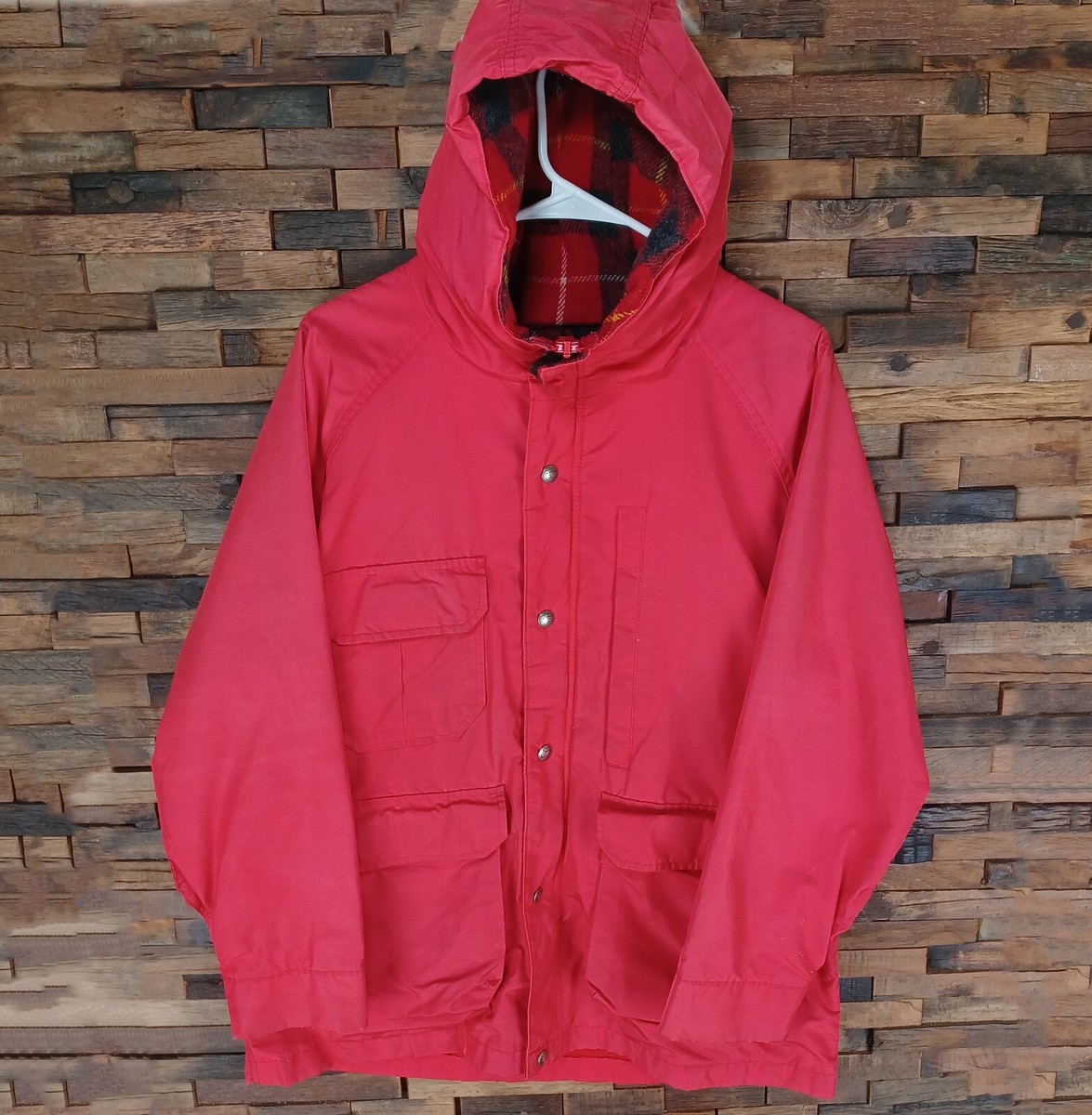 VTG 80s Woolrich Coat Wool Lined Mens L / Womens XL Red Full-Zip
