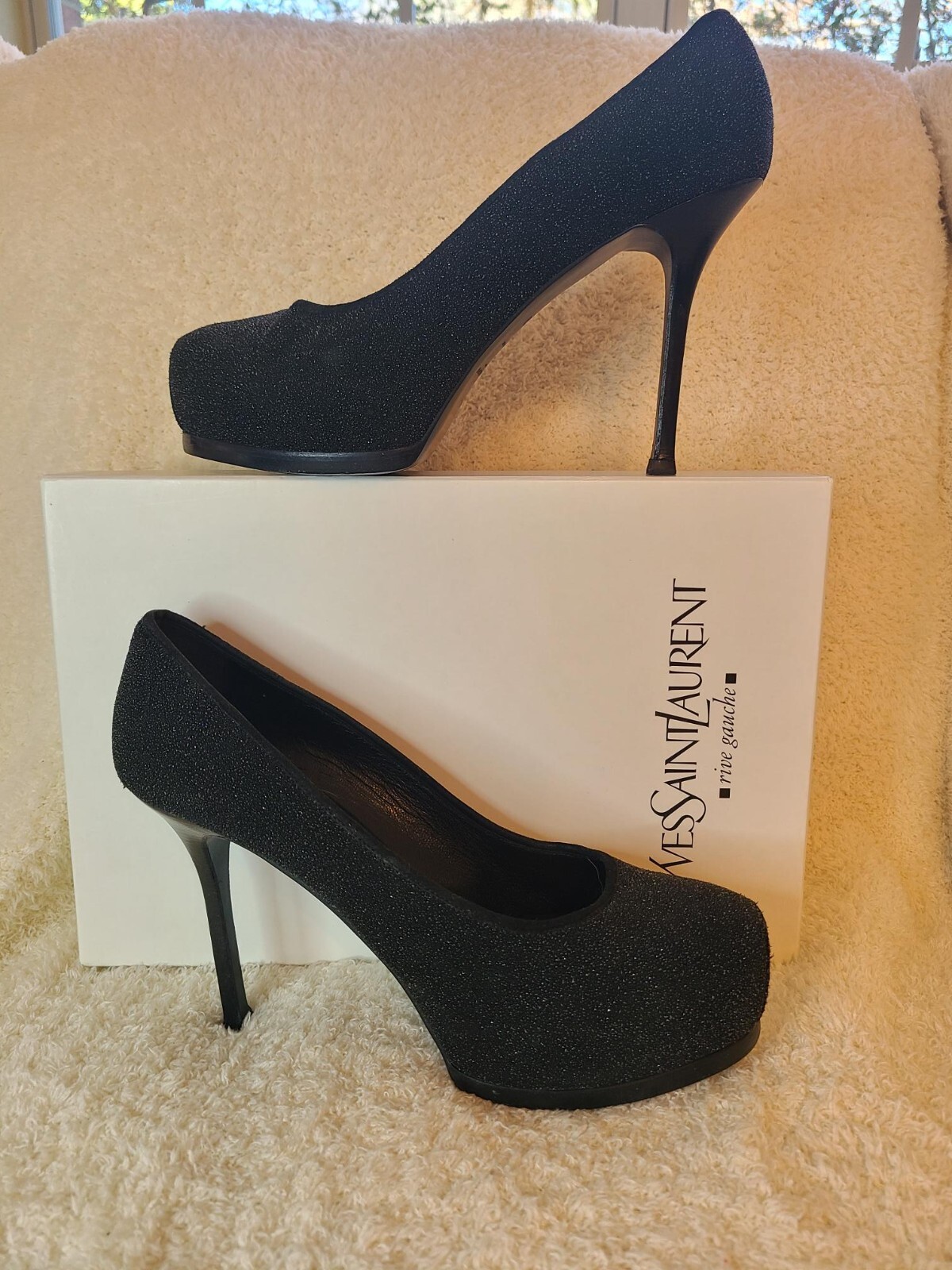 RARA YSL Saint Laurent Tribtoo 80 décolleté nere scintillanti taglia 39 5 $795