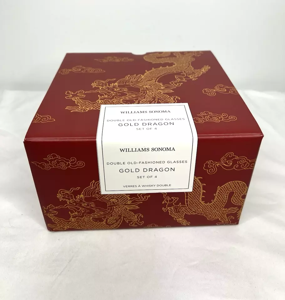 Williams Sonoma Año Nuevo Lunar Oro Dragón Doble Antiguo Juego de 4 Gafas Foto 3 de 4