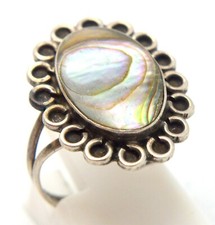 925 Sterling Silver Mexico Mother of Pearl Seashell Abalone Ring