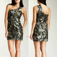 Voom by Joy Han Stevie Metallic One Shoulder Chic Party Dress NEW M $174