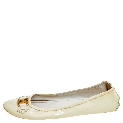 Louis Vuitton Cream Patent Leather Oxford Ballet Flats Size 39.5 - Picture 2 of 8