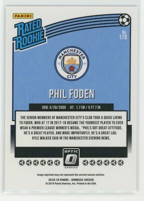 2018-19 Donruss Phil Foden OPTIC Rated Rookie RC #179