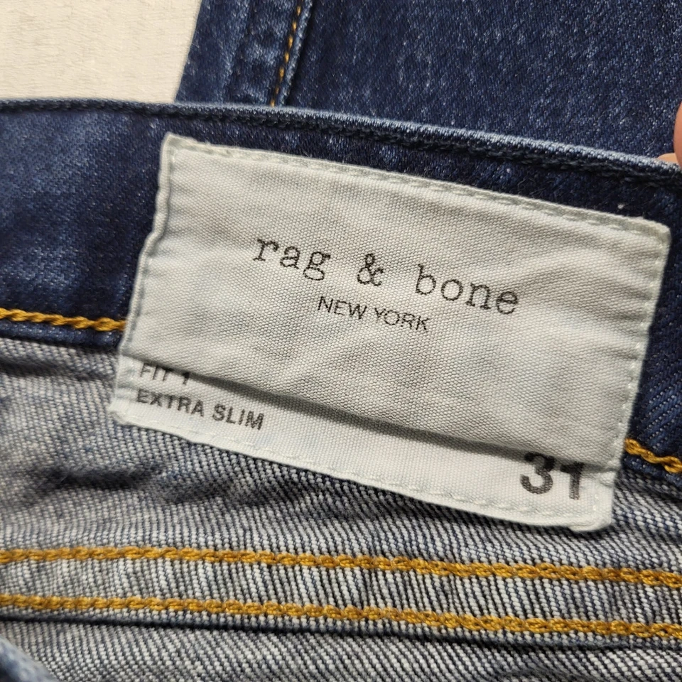 Jeans masculino Rag & Bone selvedge ajuste 30/32 1 extra fino azul índigo lavagem escura - Imagem 3 de 4