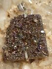 Druzy Stone 2.25 Inch Pendant Artisan 925 Silver Purple Gold