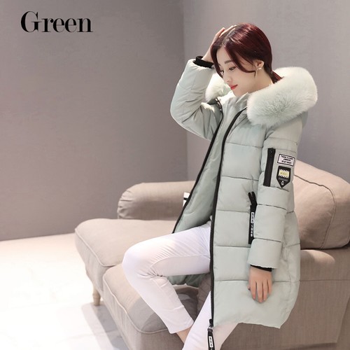 Women's Winter Fur Collar Hooded Down Thicken Cotton Jacket Slim Long Warm Coats - Picture 6 of 14