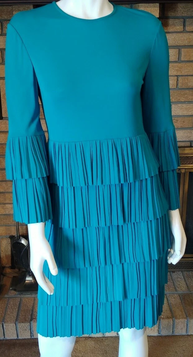 Robe plissée bleu sarcelle Gucci jupe/manchette neuve avec étiquettes taille M