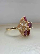 2 Ct Round Cut Simulated Red Ruby Wedding Cluster Ring 14K Yellow Gold Plated