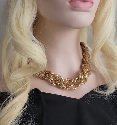 Express Thick Chain Mail Link Braided Collar Choker Necklace Gold Tone 17''-21''