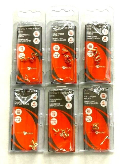 6 Packs South Bend Treble Hook Size 18 Gold 4 Count Package GT-18