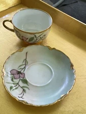 RW BAVARIA Bone China Hand Painted (1958 Signed) Tea Cup & Saucer, Lots Of Gold!