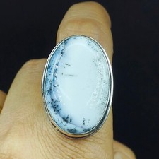 Natural Dendritic Opal Oval Gemstone 925 Sterling Silver Proposal Women's Ring