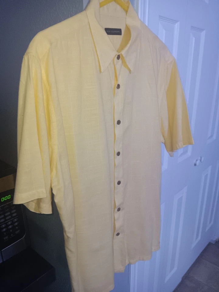 Camisa de vestir informal para hombre (L-XL) cuello manga corta VIA EUROPA  Foto 3 de 4