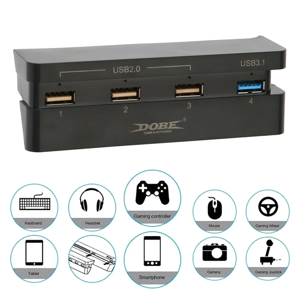 4-Port USB 3.1 Hub High-Speed Charging Adapter for PS4 Slim & Gaming