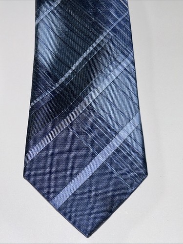 Calvin Klein Men's Polyester/Silk Tie Zayden Plaid Pattern Color: Navy/Blue NEW! - Picture 2 of 4