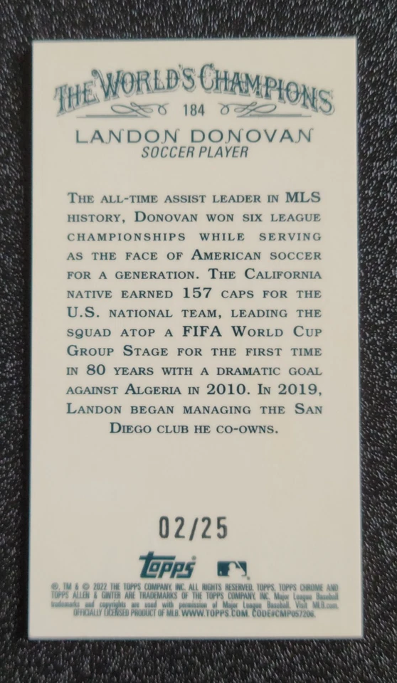 Landon Donovan 2022 Topps Allen & Ginter Chrome Mini Orange Refractor /25 #184 - Image 2 of 2