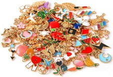 8 Enamel Gold Charms Mixed Pendants Findings Grab Bag Set Assorted Lot Mix
