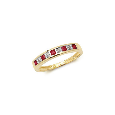 9Ct Gold Prinzessinnen Schnitt Rubin & Diamant Halb Ewigkeit Ring