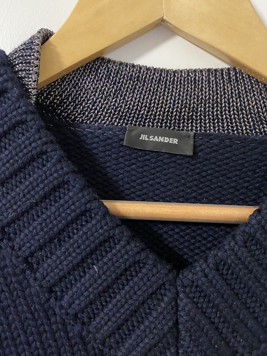 Jil Sander FW08 Navy V-Neck Sweater with Metallic Knit