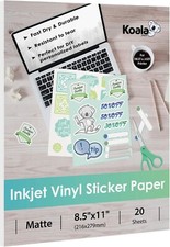Koala Printable Vinyl Sticker Paper for Inkjet Printer - 20 Sheets Matte White