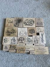 Vtg Wooden Stamps Rubber Mounted Christmas Lot Of 25 Many Brands Craft Holiday