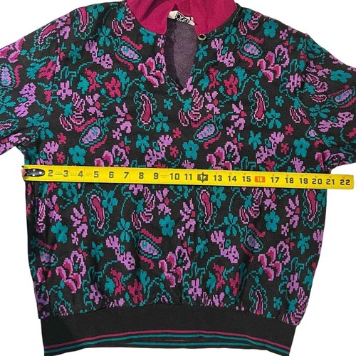 Maglione donna vintage anni 90 Y2K Cricket Lane neon paisley colletto taglia S/M - Foto 6 di 8