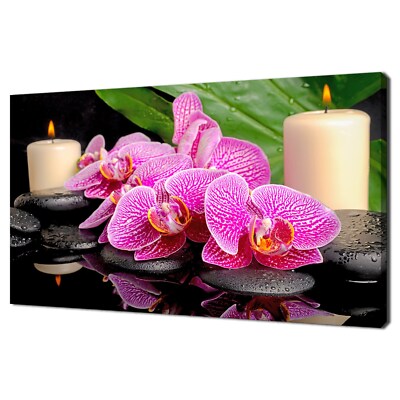 Rosa Orchidee Blumen Kerzen Kieselsteine Zen Spa modernes Design Leinwandbild