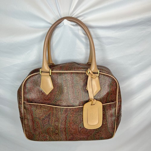 Etro Paisley Satchel Top Handle Bag Designer Handbag Leather Trim Small