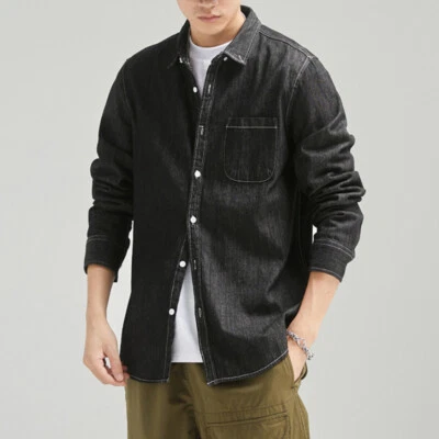 Herren Freizeit Langärmelig Jeanshemd Slim Western Knöpfe Arbeit Bluse Hemd - Bild 1 von 4