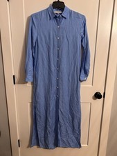 Loft Long Linen / Viscose Blue Shirt Dress Long Sz XS Prariecore Cottagecore