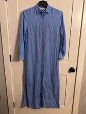 Loft Long Linen / Viscose Blue Shirt Dress Long Sz XS Prariecore Cottagecore