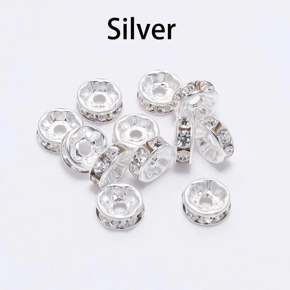 Cuentas espaciadoras de diamantes de imitación para hacer brazaletes de joyería hágalo usted mismo rondelle de metal 10 mm 50 piezas Foto 4 de 4