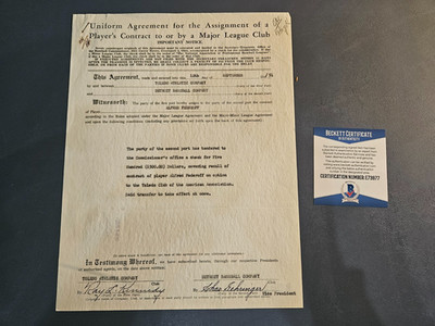 RARE CHARLIE GEHRINGER Signed Autographed PLAYER CONTRACT BAS BECKETT CERTIFIED